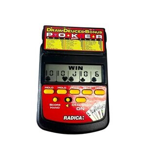 Radica Draw-Deuces-Bonus Poker Electronic Hand Held Game Model 2801 Tested